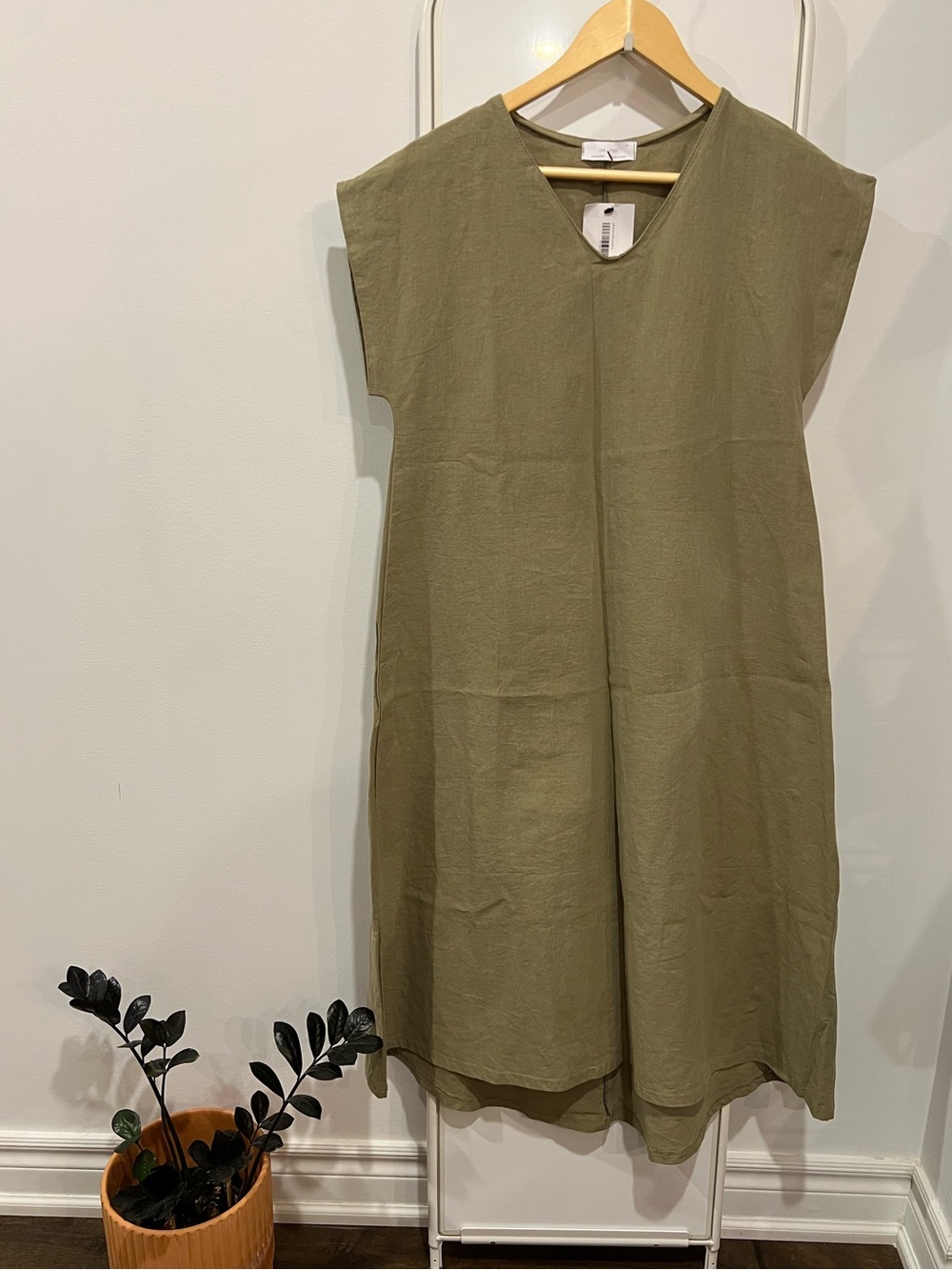 OAK + FORT Olive Linen Blend Dress NWT